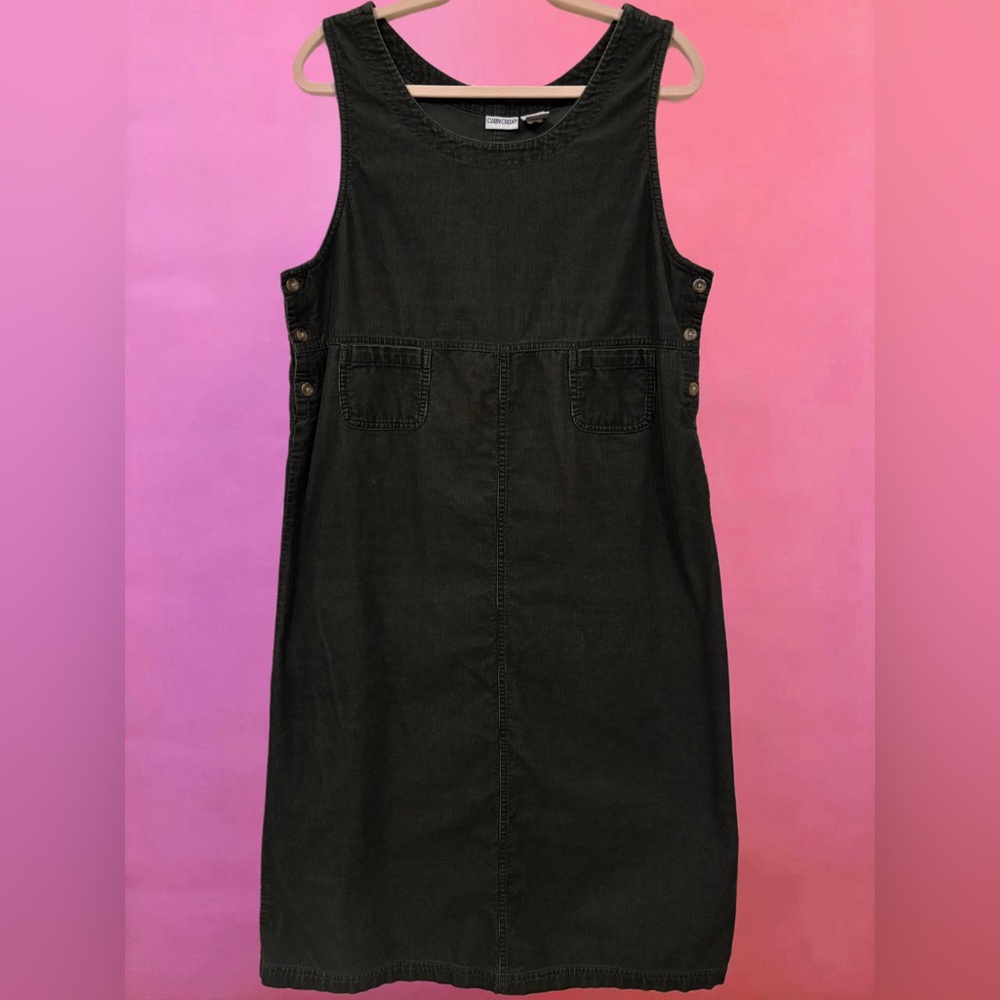 Vintage 90s Cabin Creek Black Dark Green Denim Sleeveless Midi Dress - PL